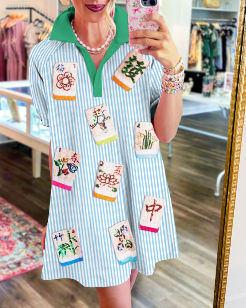Casual Mahjong Sequin Striped Dress