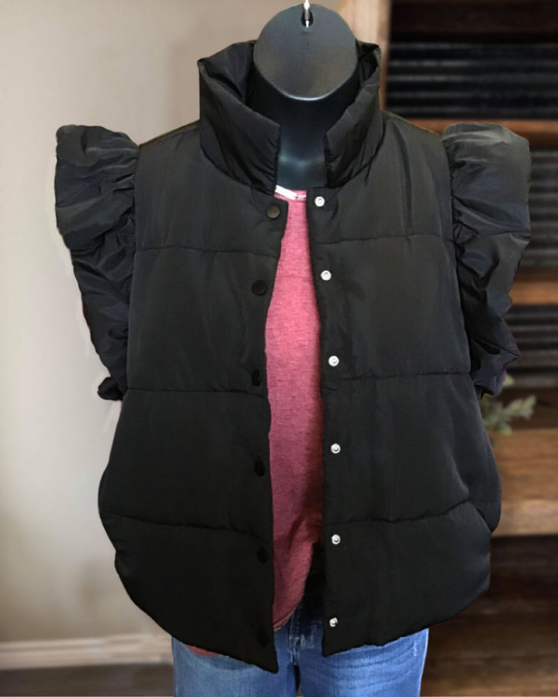 Quilted Ruffle Sleeve Vest