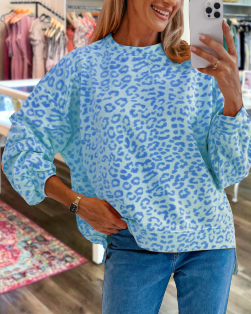 Leopard Print Crew Neck Sweatshirt