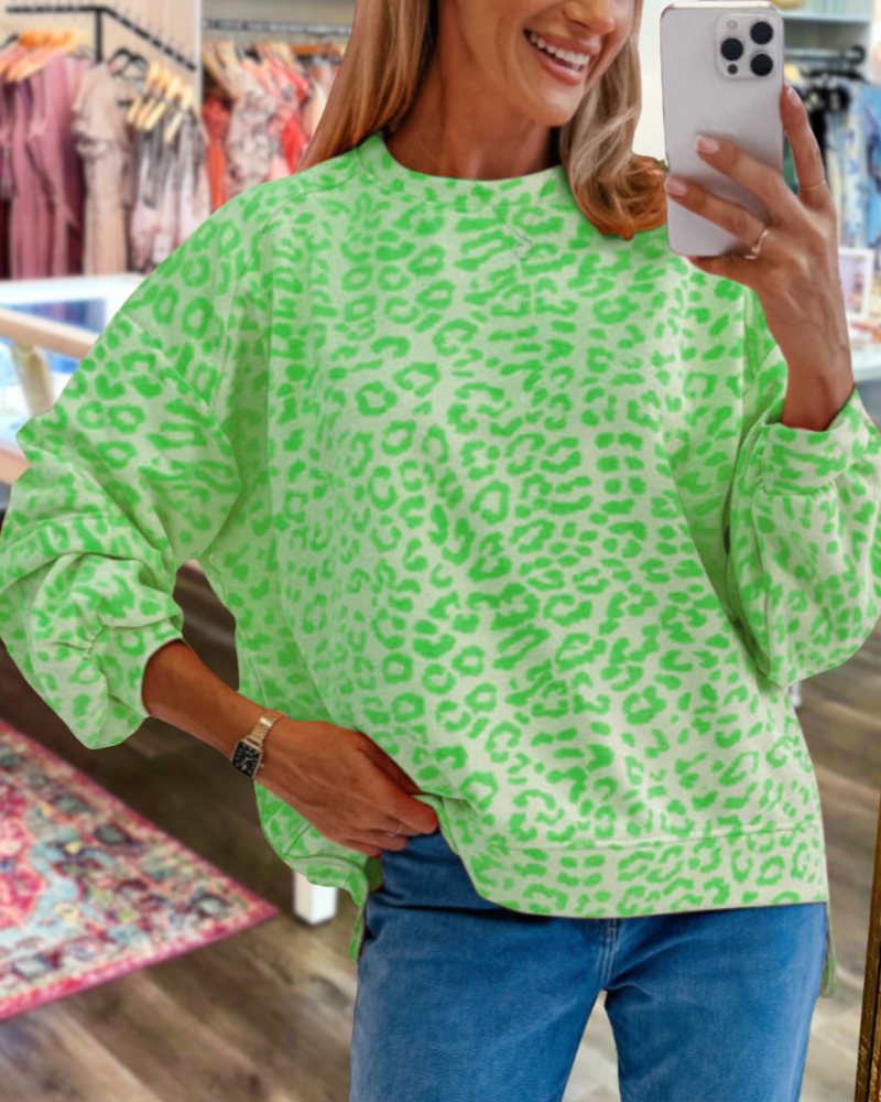 Leopard Print Crew Neck Sweatshirt