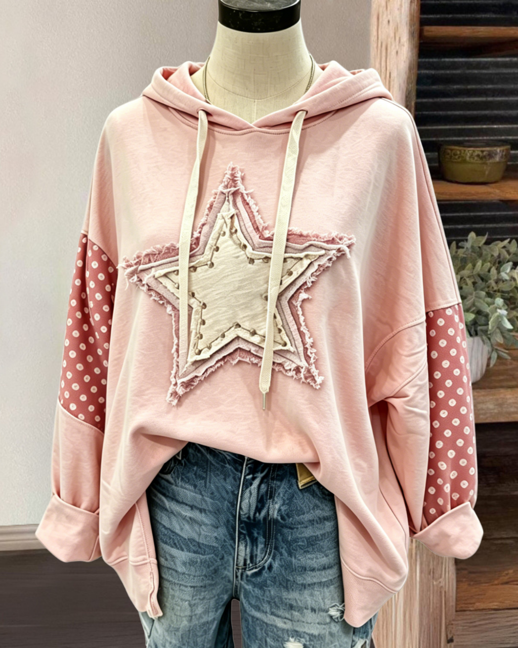 Star Patch Studded Hoodie