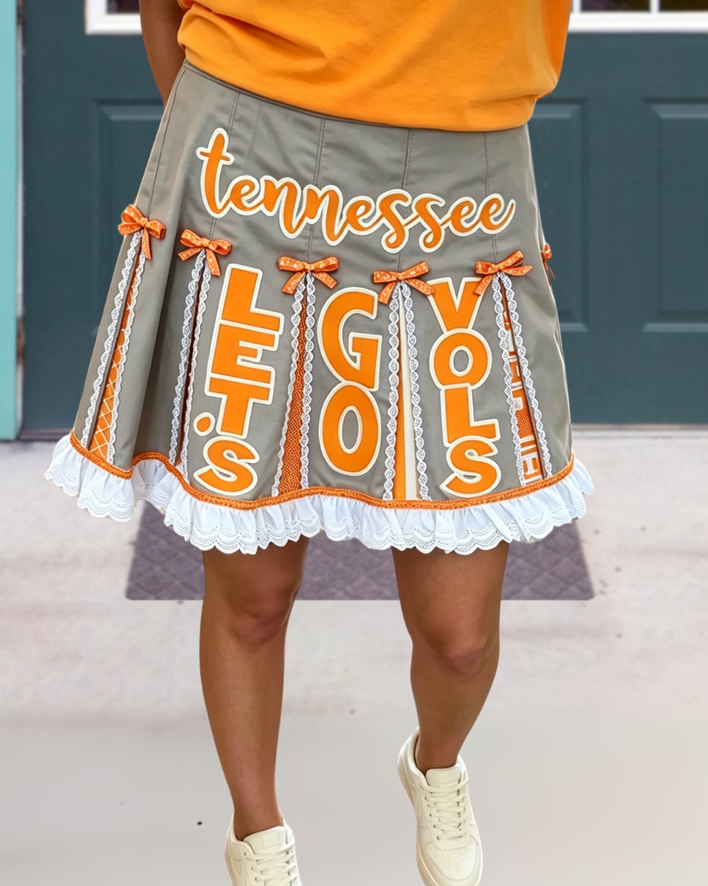 3D Bow Embroidered Trim Skirt