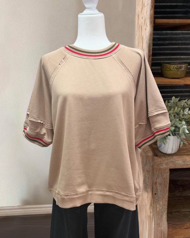 Chic Contrast Stripe Trim Top