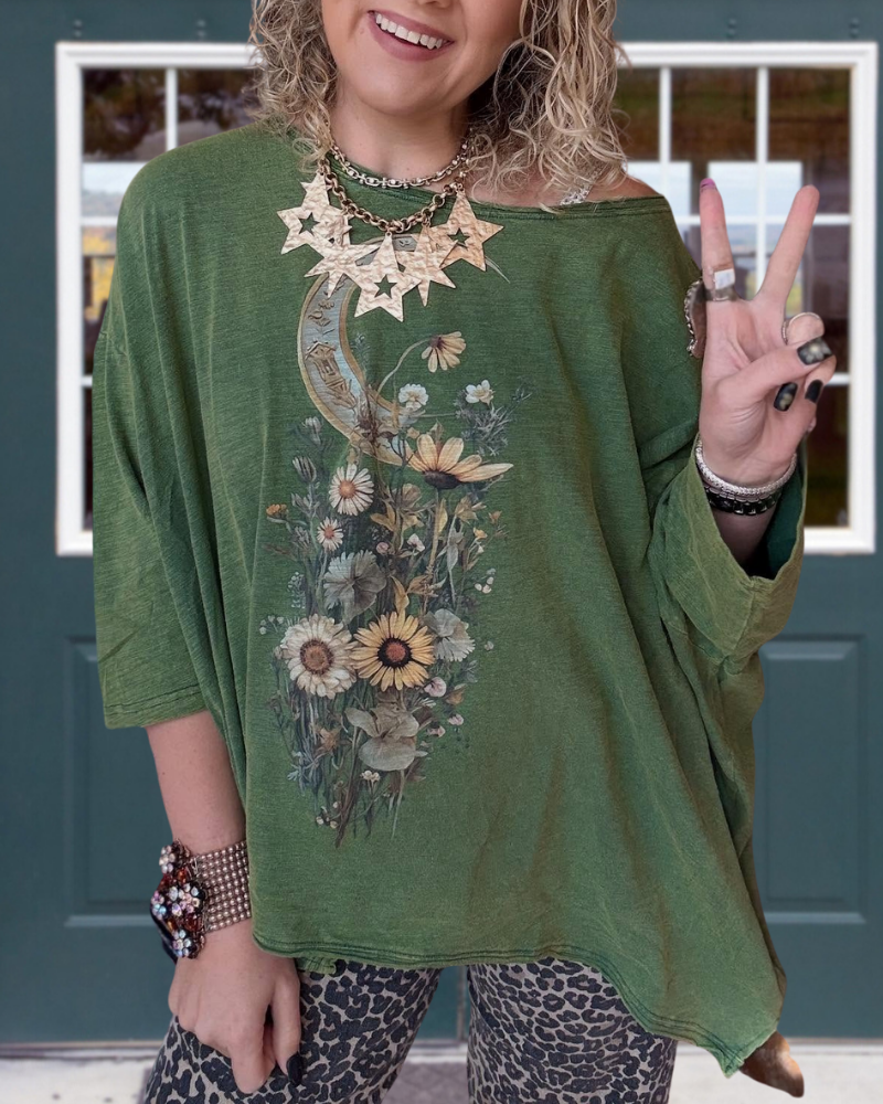 Oversized Moon Floral Pullover