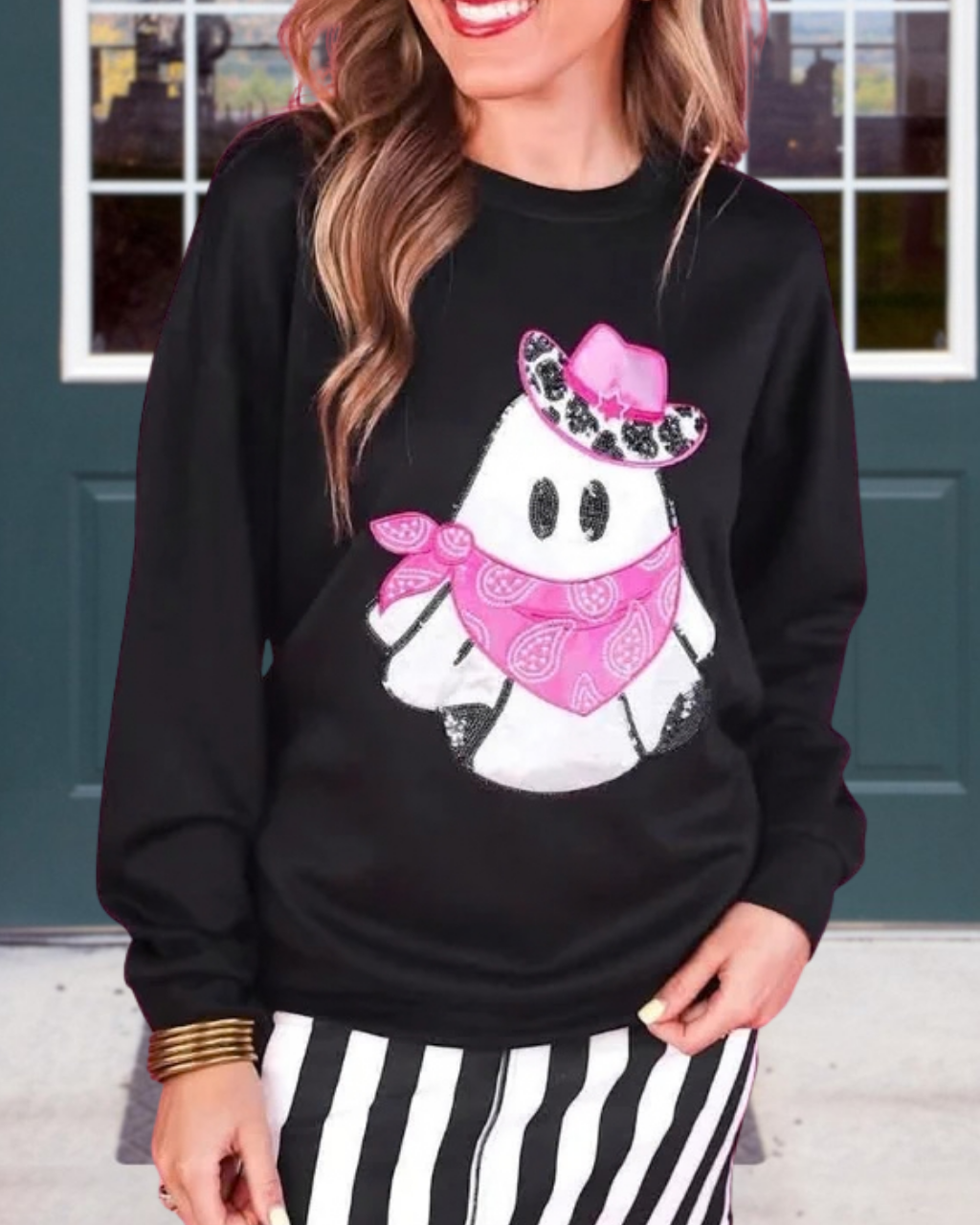 Cute Sequin Headscarf Ghost Pullover