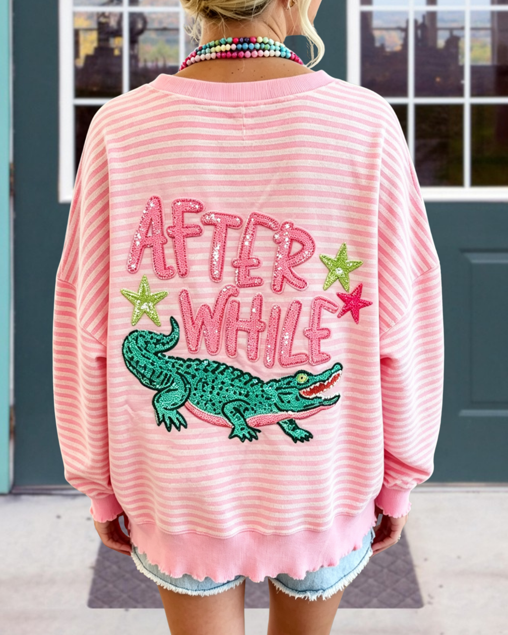 Later Gator Sequined Striped Sweatshirt