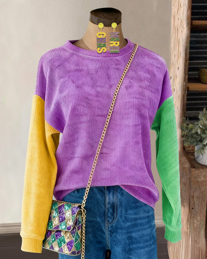 Stylish Color-blocked Ribbed Pullover