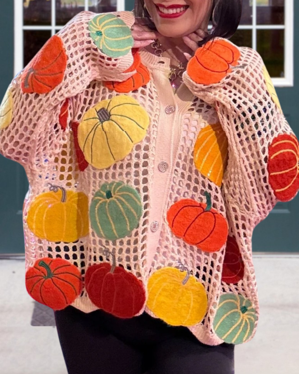 Colorful Pumpkin Knit Embroidered Top