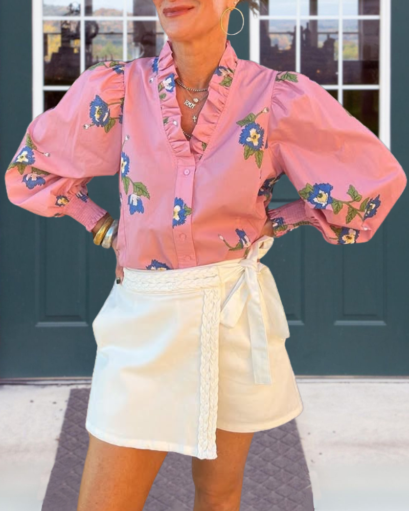 Lantern Sleeve Floral Blouse