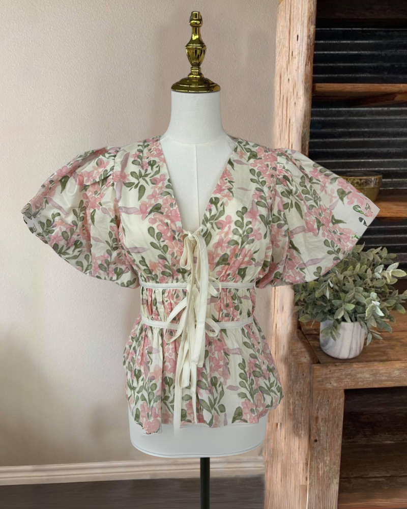 Garden Pink Peplum Bow Top