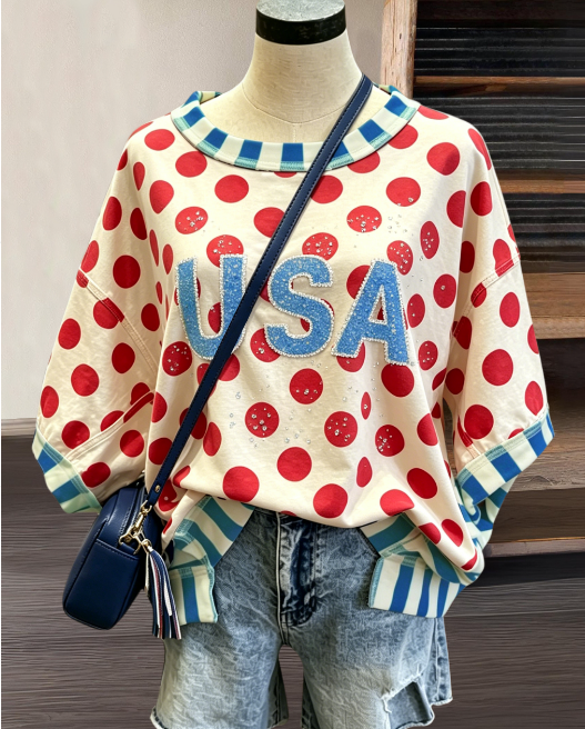 USA Rhinestone Polka-Dot Top
