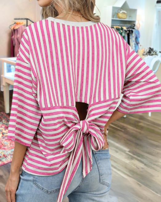 Bow-tie Ribbon Detail Striped Top