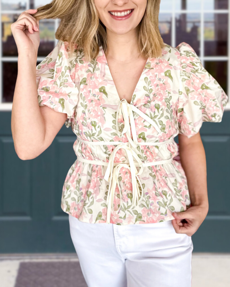 Garden Pink Peplum Bow Top