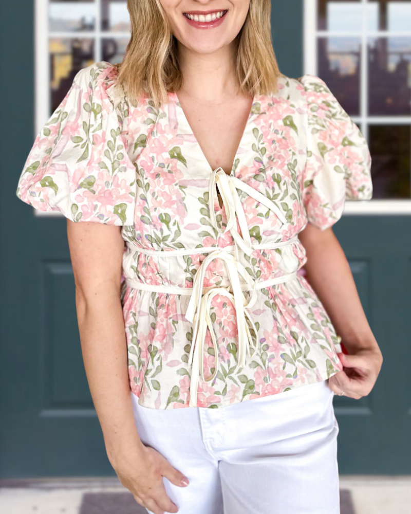 Garden Pink Peplum Bow Top