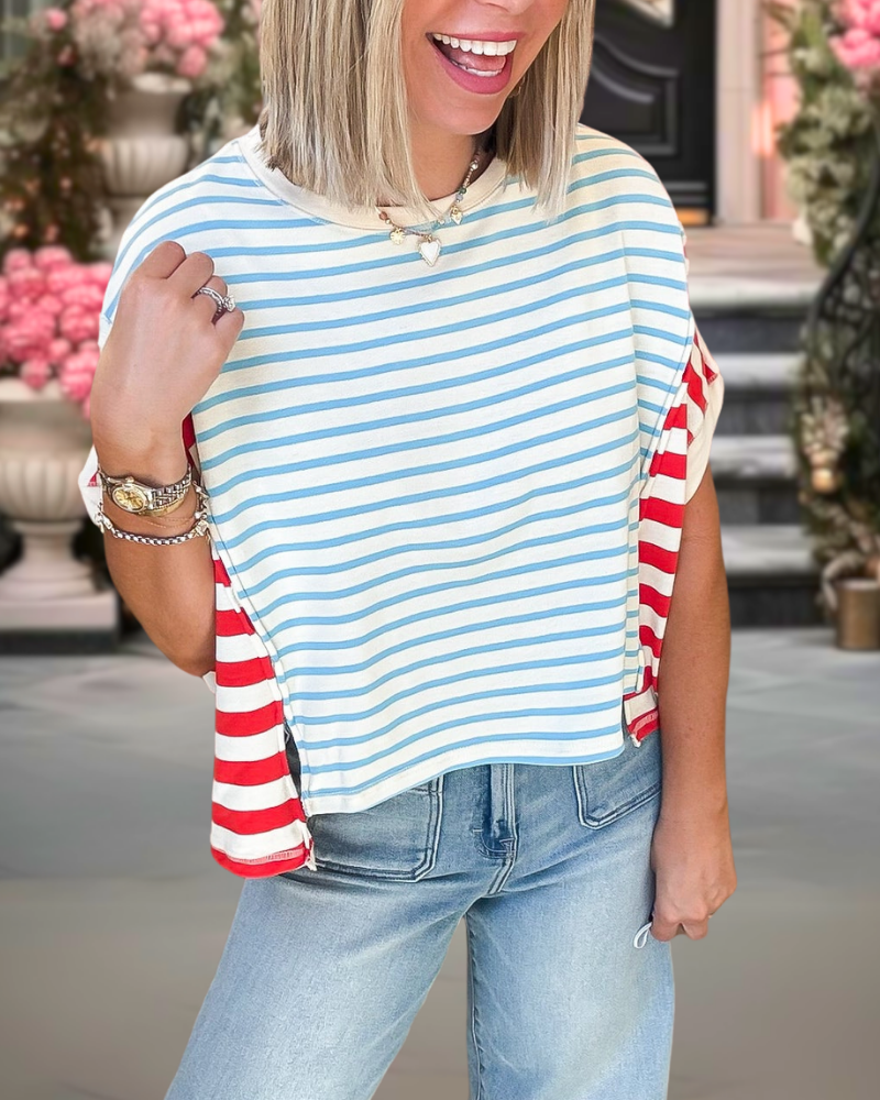 Colorblock Striped Crop Tee