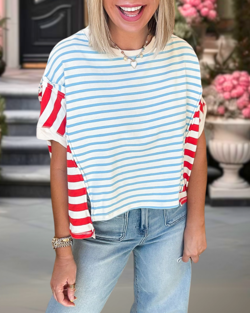Colorblock Striped Crop Tee