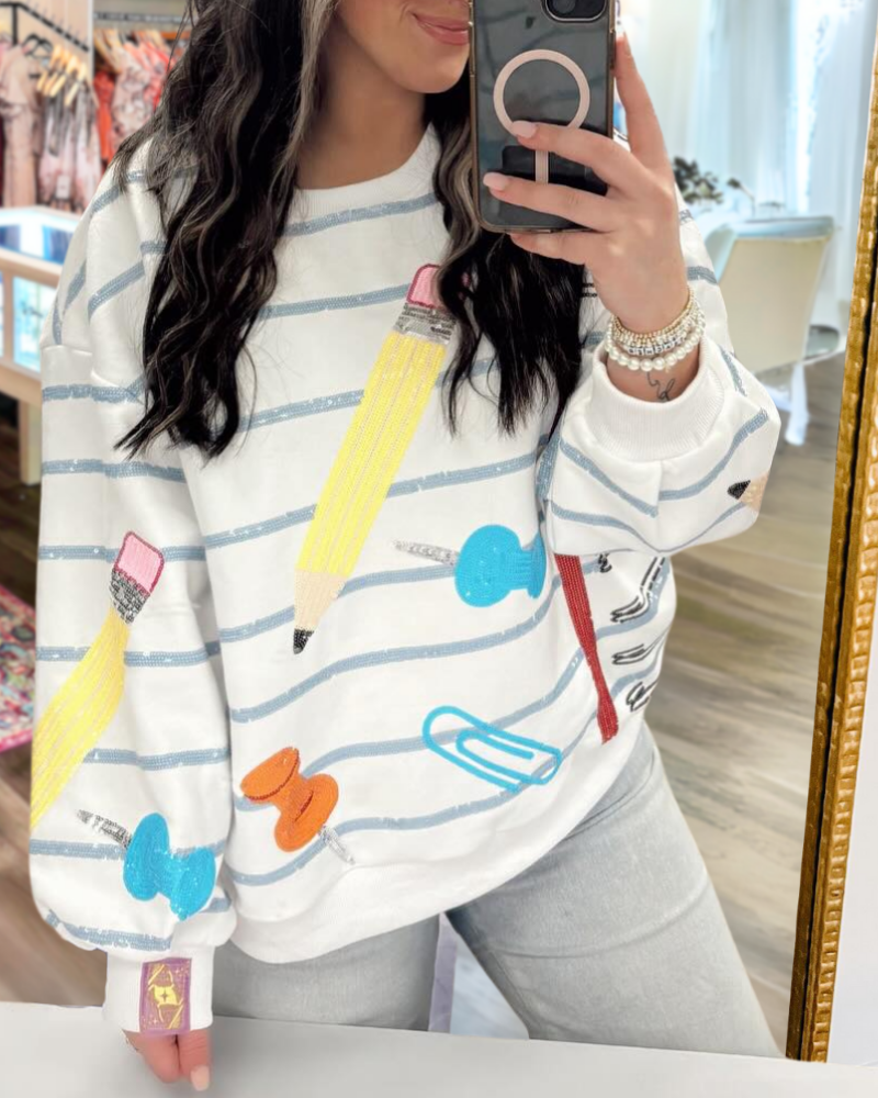 School Stripe Sequined Sweatshirt