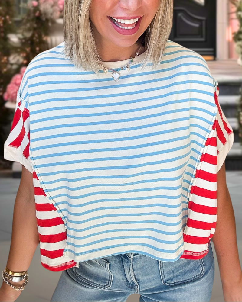 Colorblock Striped Crop Tee