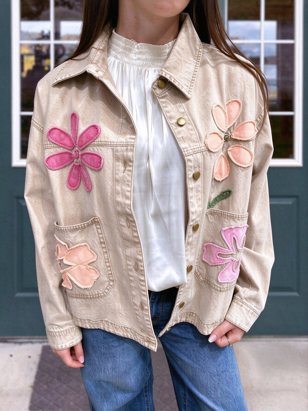 Floral Appliqué Workwear Jacket