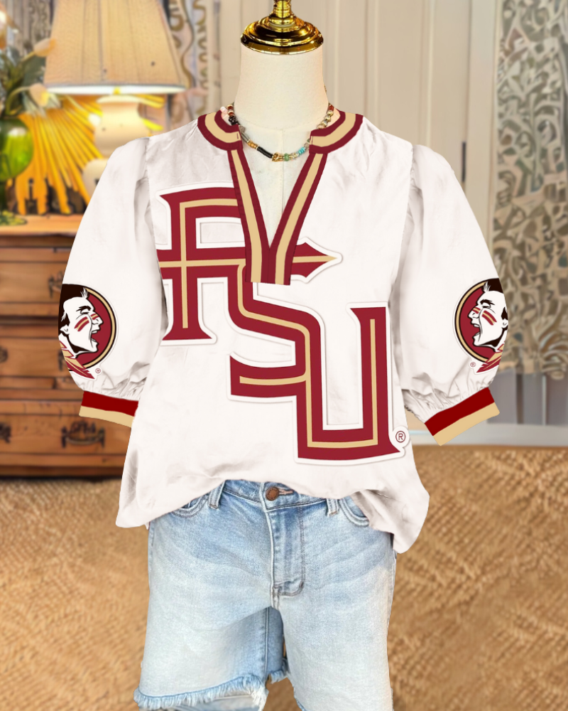 FSU Striped Trim Satin Top