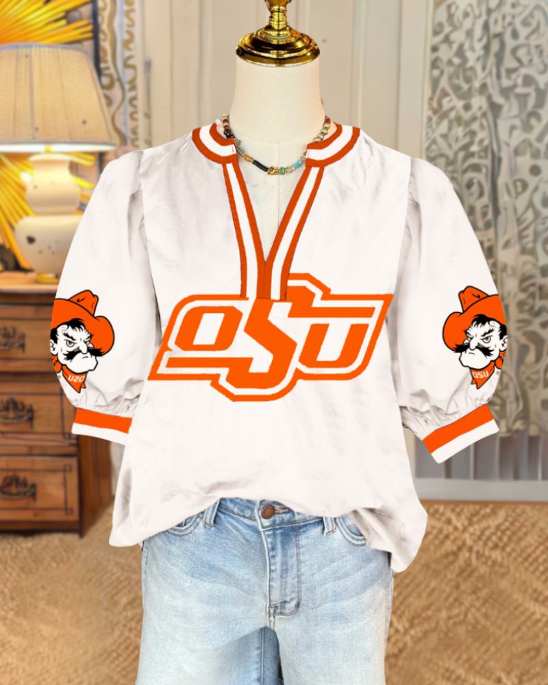 OSU Cowboys Striped Trim Top