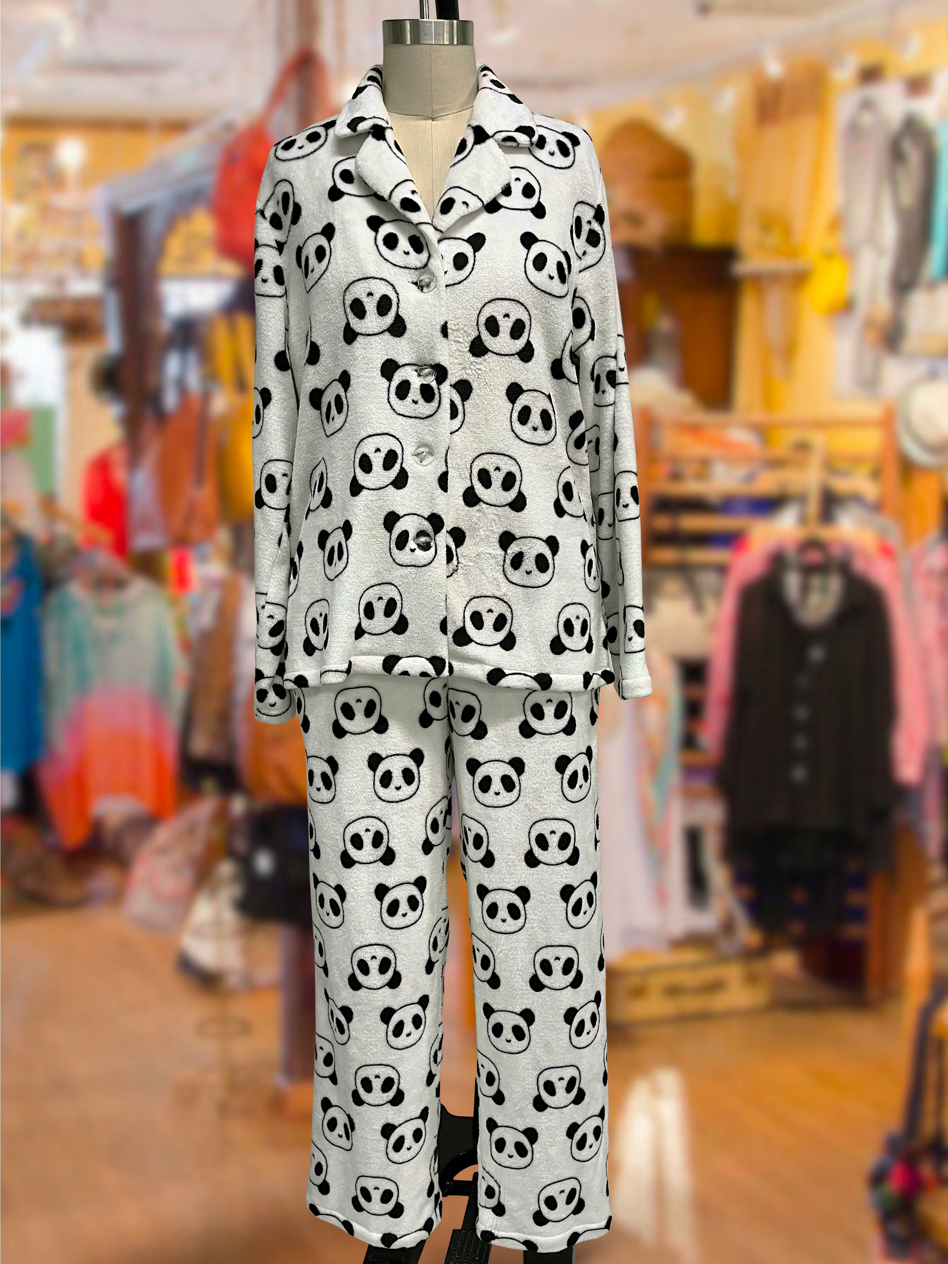 Plush Loungewear Pajam Set Panda Pattern