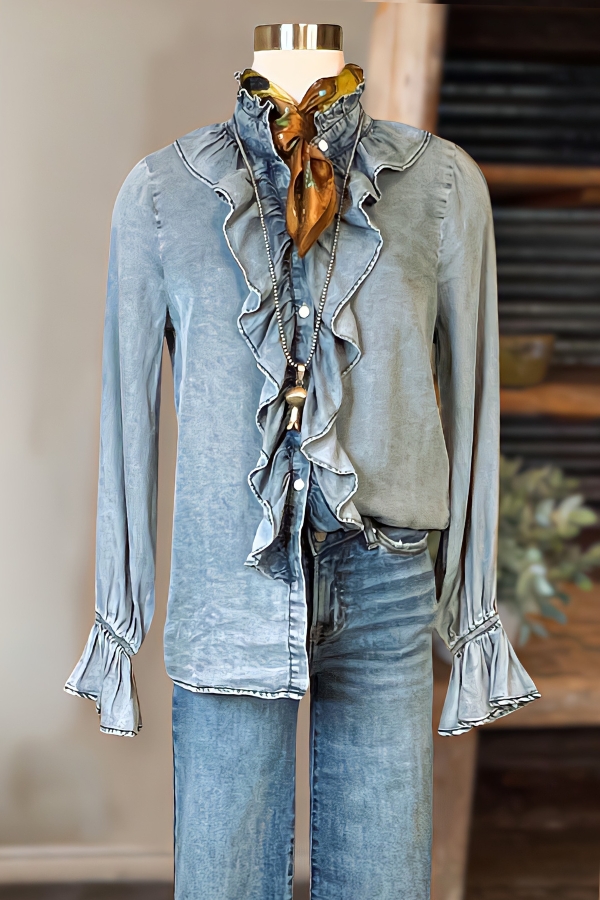 Ruffle Tencel Denim Shirt