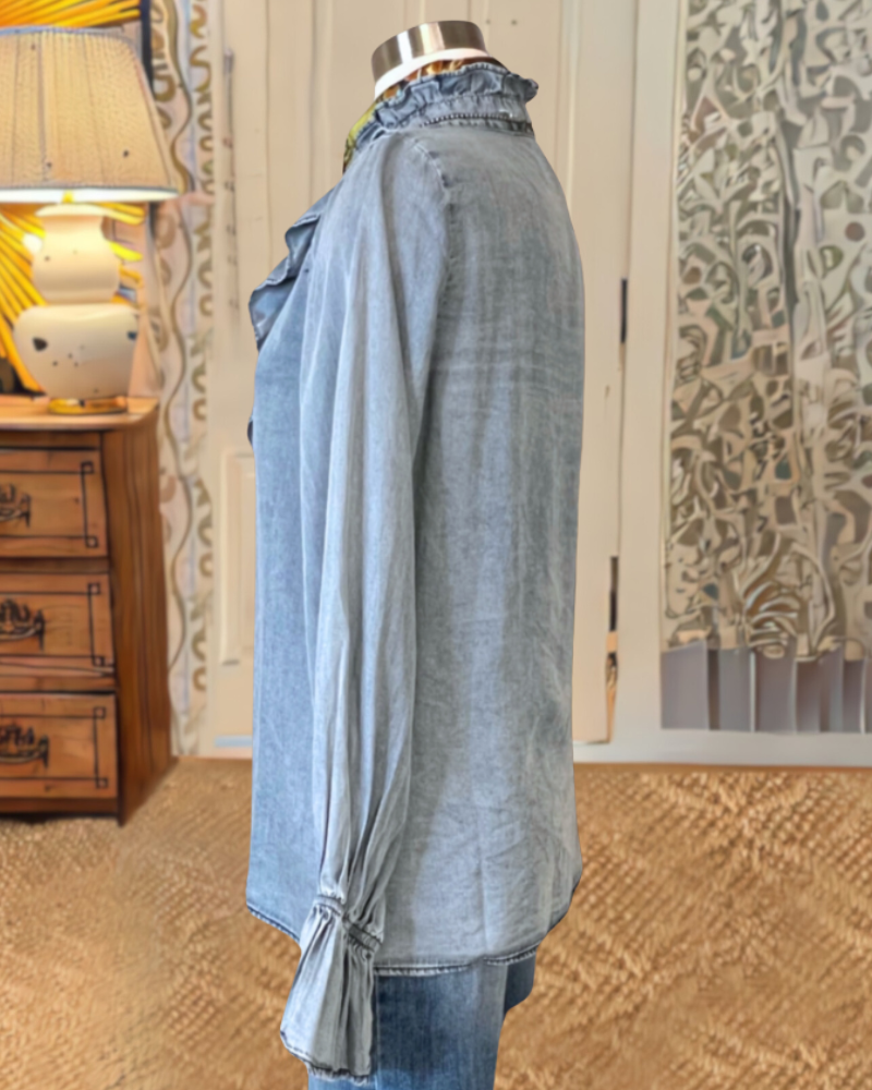 Ruffle Tencel Denim Shirt