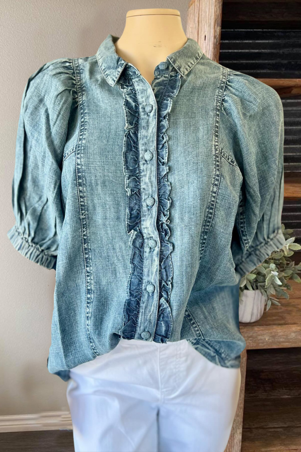 Vintage Ruffled Denim Shirt