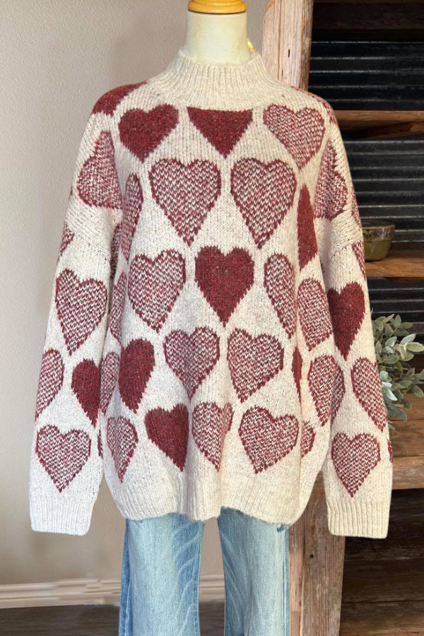 Heart Knitted Turtleneck Sweater