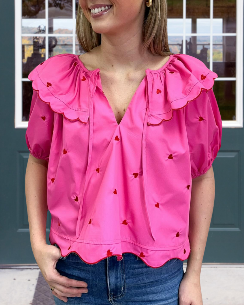 Heart to Heart Ruffled V-Neck Top