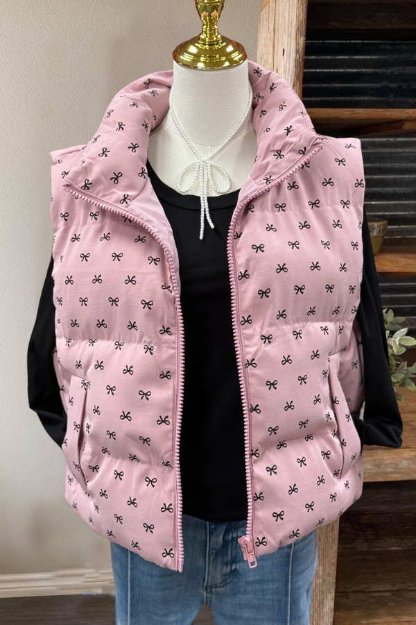 Mini Bow Pattern Zipper Vest