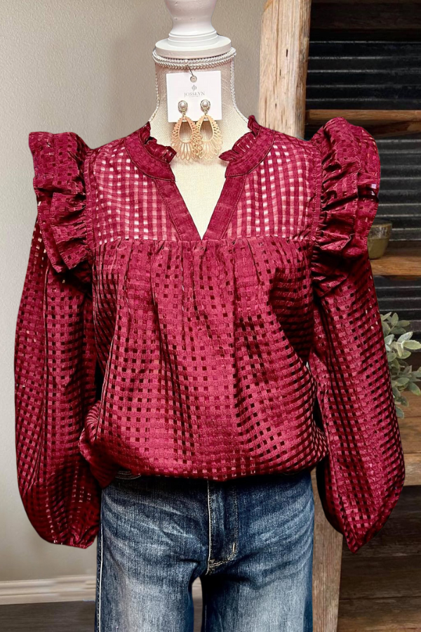 Ruffled Cutout V-Neck Top