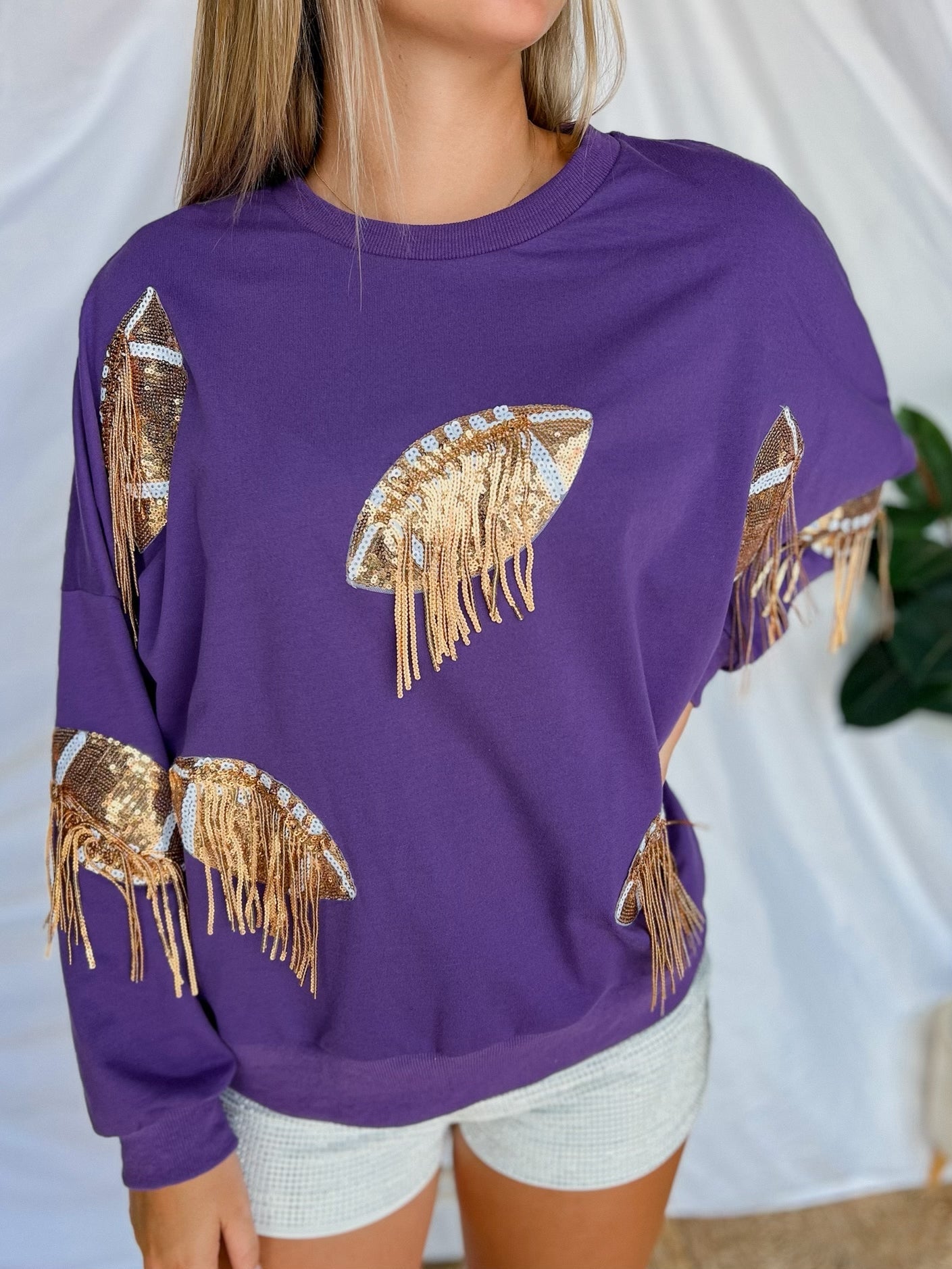 Sequin Fringed Football Sweatshirt