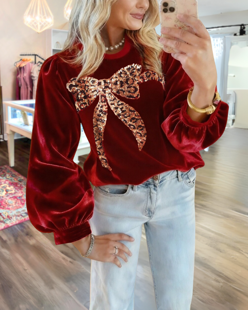 Sparkling Bow Velvet Top