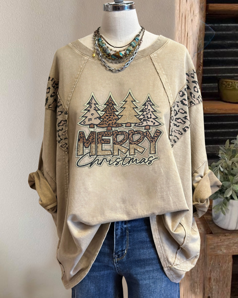 Christmas Tree Leopard Patch Sweatshirt