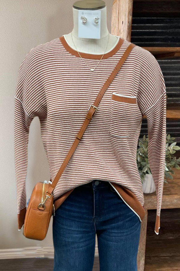 Striped Textured Crewneck Sweater