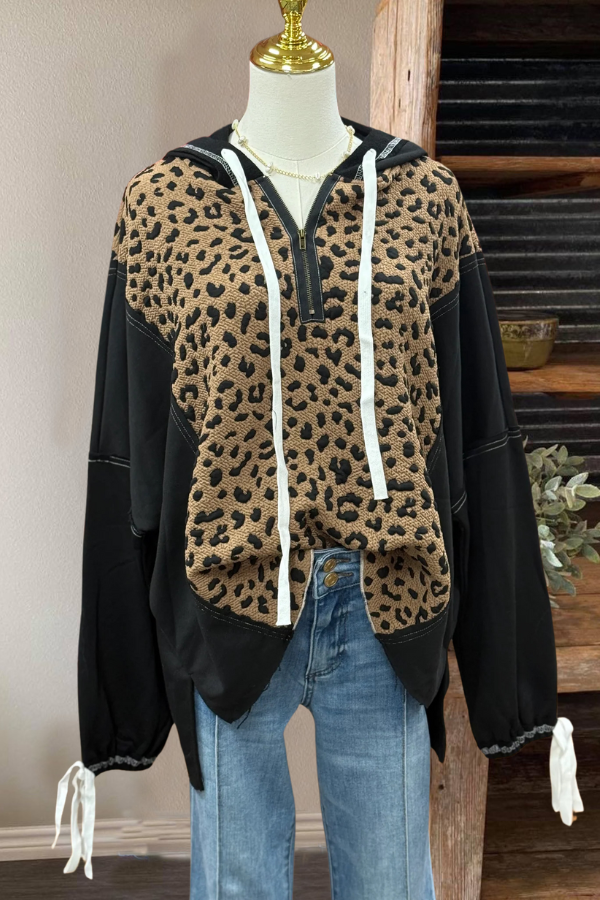 Leopard Plush Patchwork Hoodie