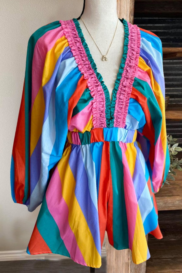 Colorful Ruffled V-Neck Jumpsuit