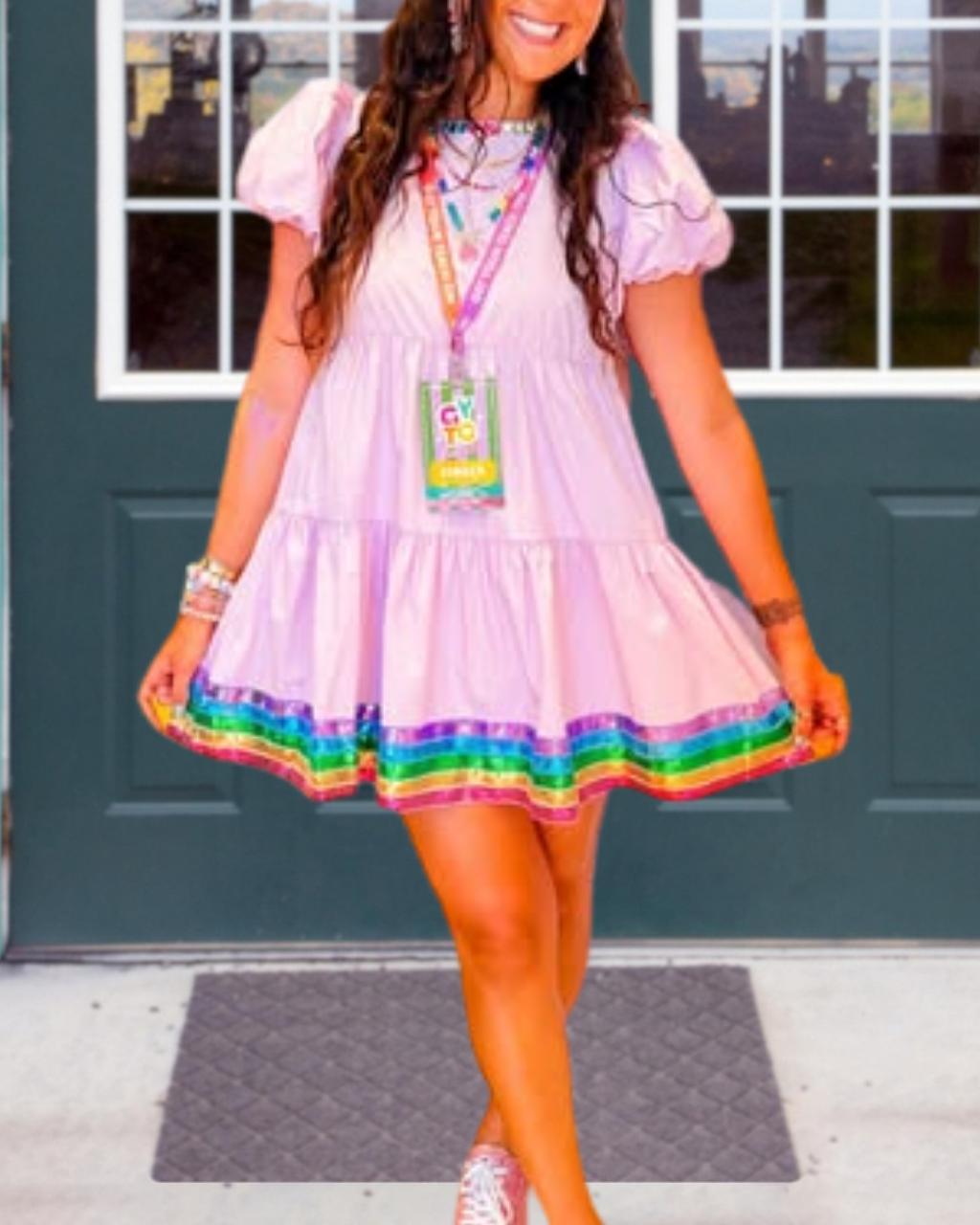 Rainbow Striped Trim Hem Dress