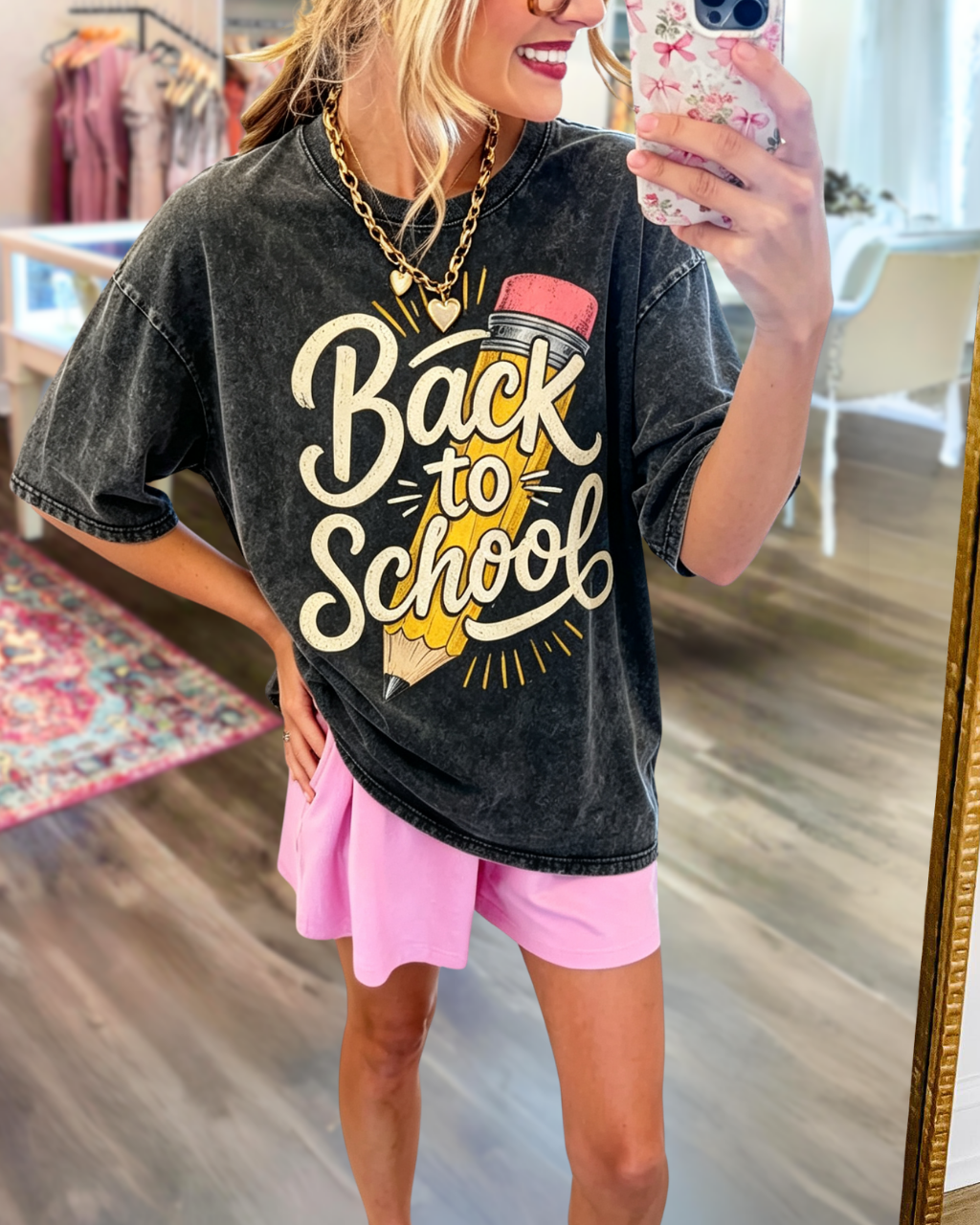 "Back to School" Pencil-Print Washed T-Shirt