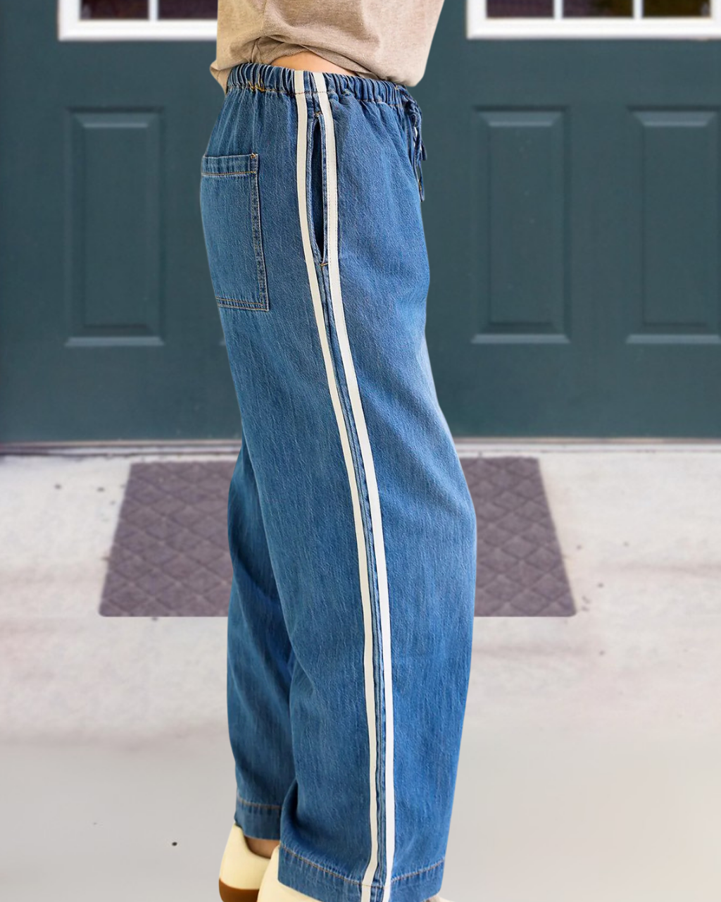 Side Striped Casual Denim Pants