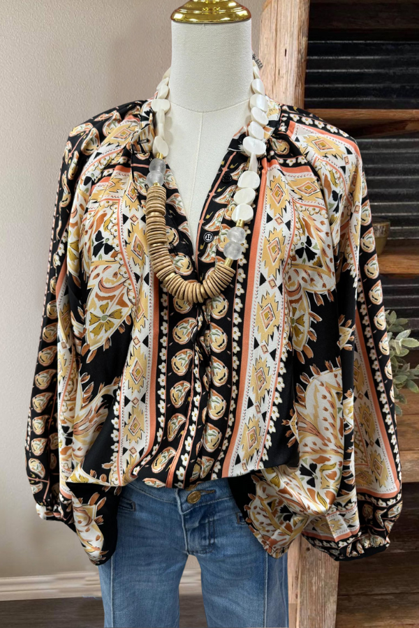 Bohemian Geometric Satin Blouse