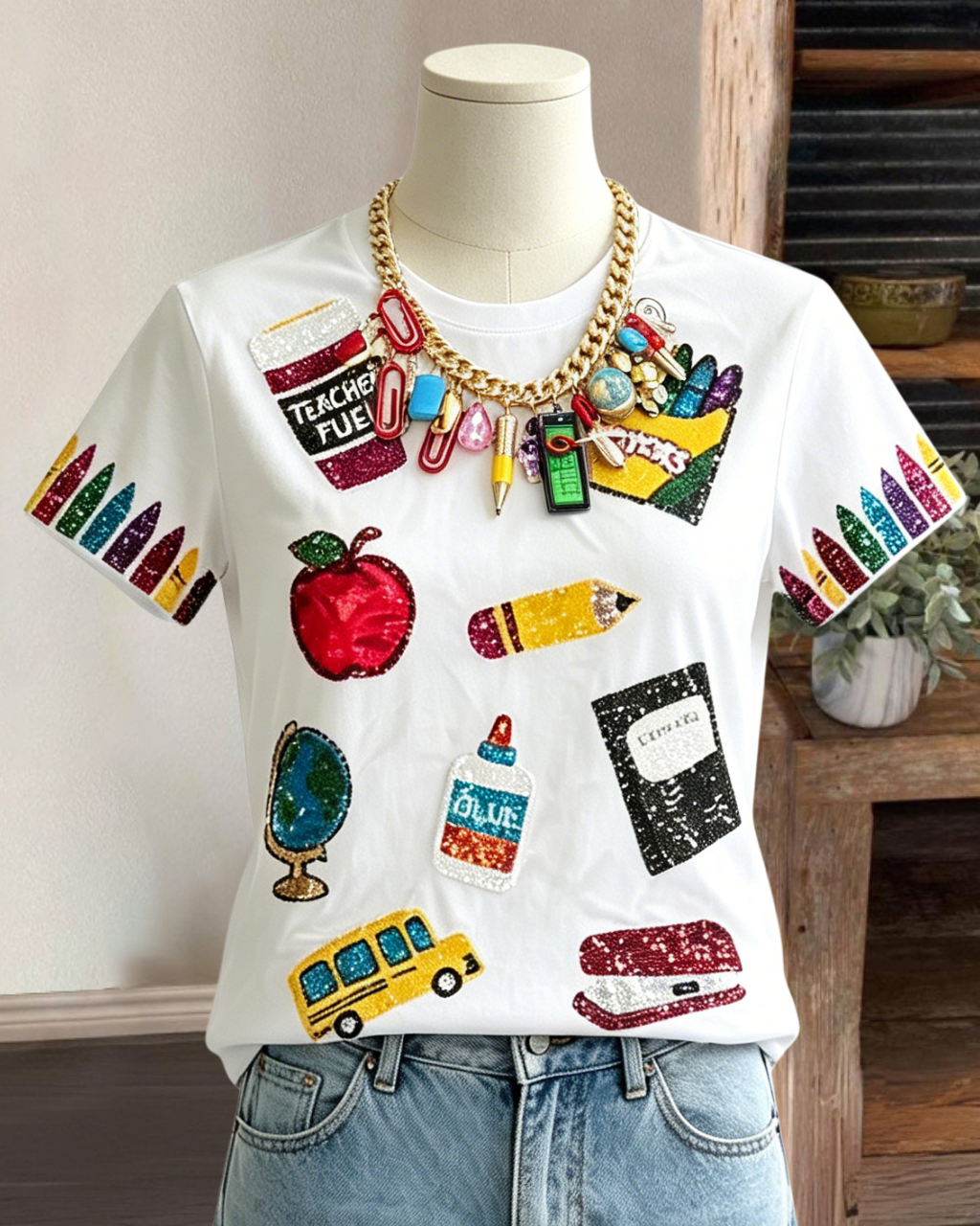 Glittery School Supplies Sequin Tee