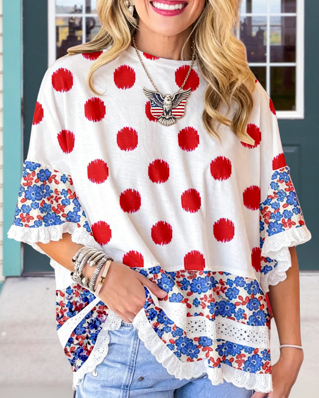 Polka Dot Floral Patchwork Top