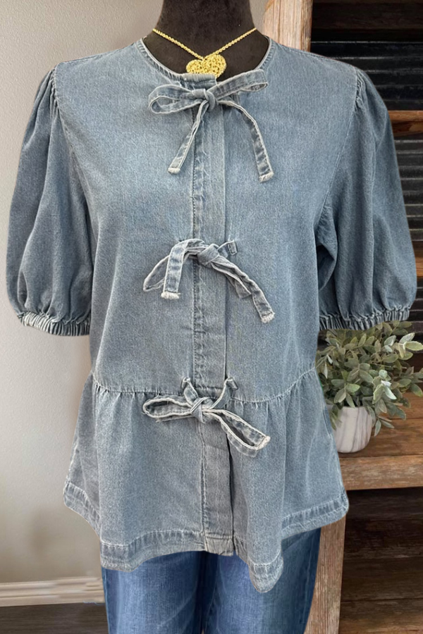 Chic Bow Tie Denim Top