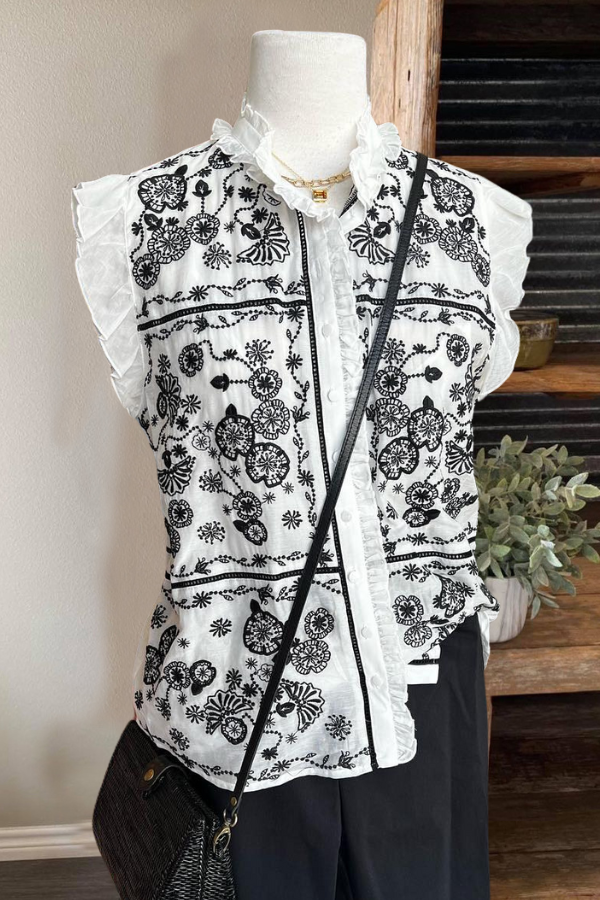 Black/White Embroidered Blouse