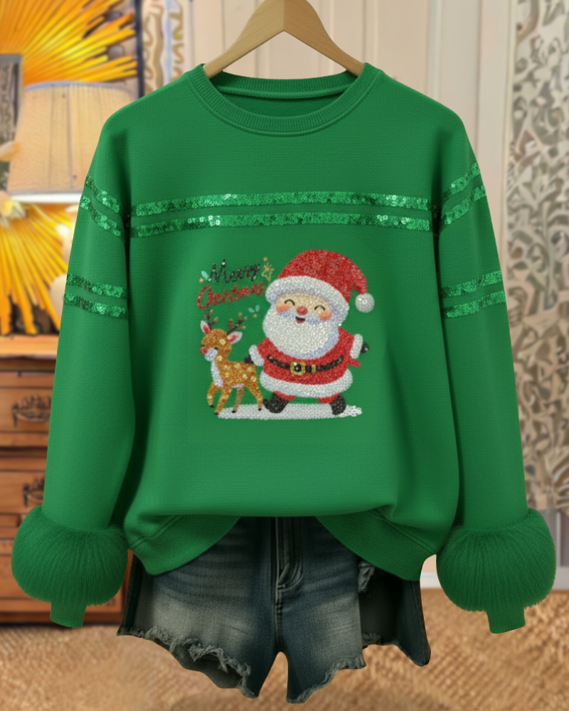 Sparkly Santa Reindeer Festive Top