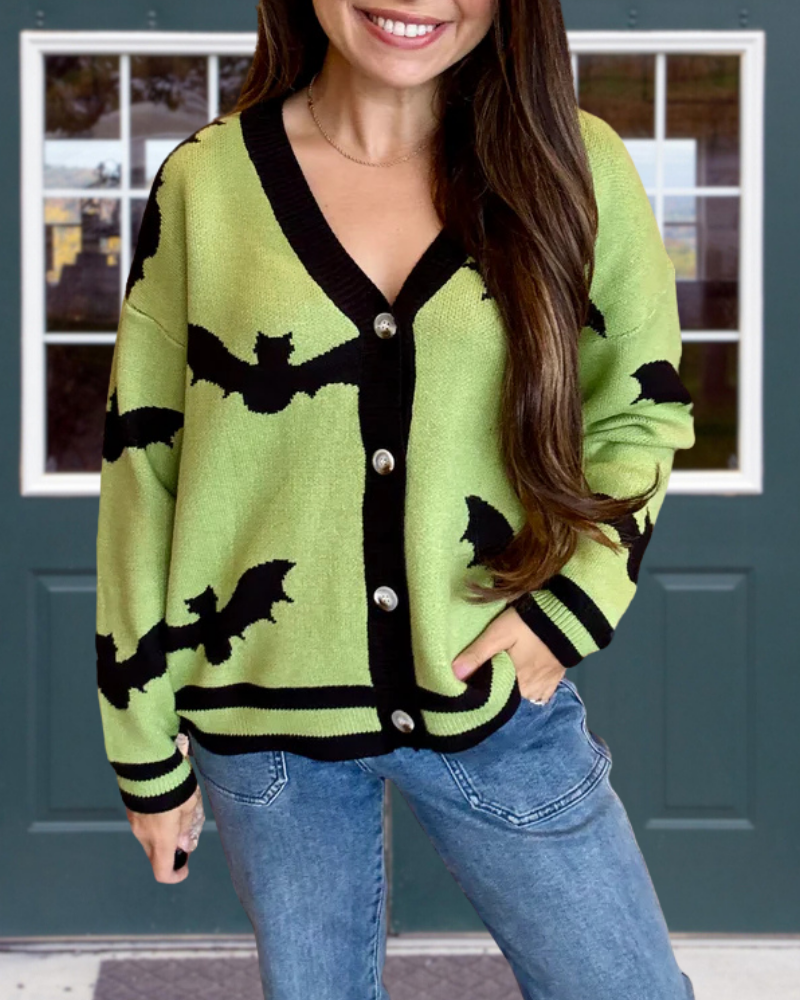 Bat Embroidered Knitted Cardigan