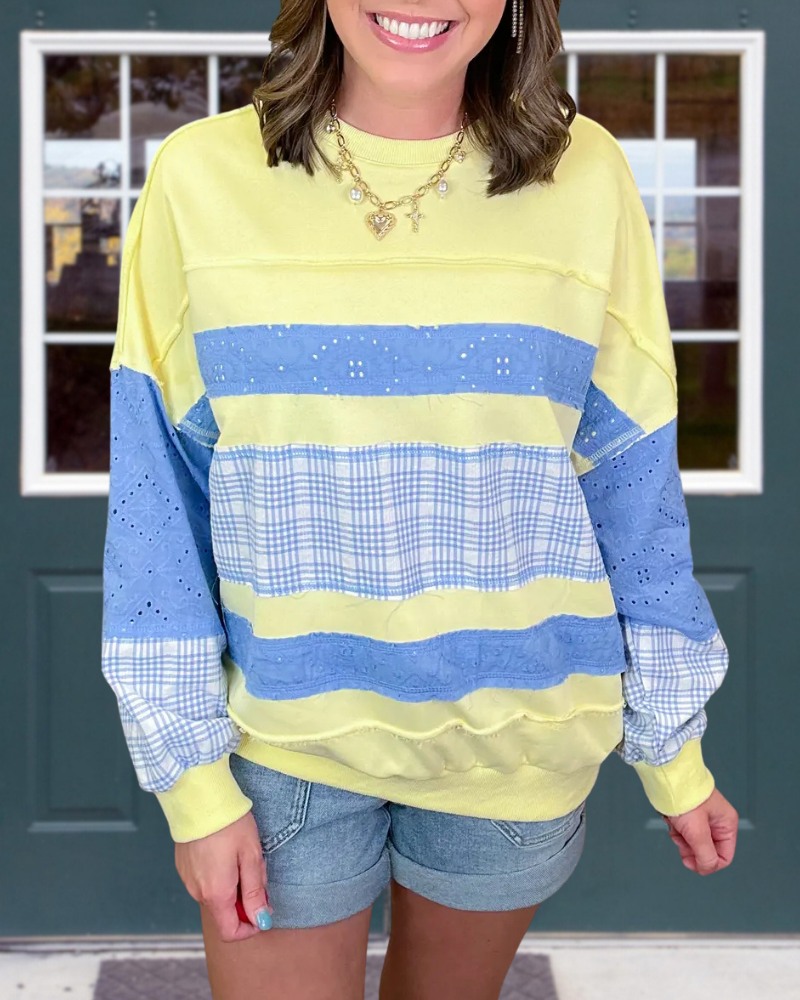 Colorblock Plaid Patchwork Sweatshirt